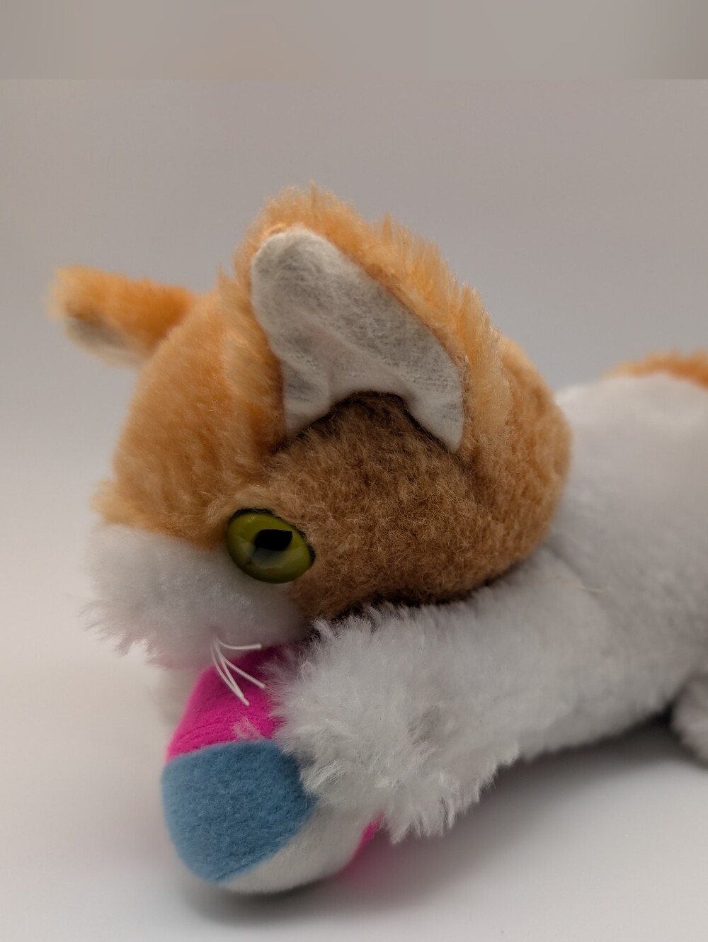 Vintage Plush Kitten by Dan Brechner Plush Toy Co., With Pastel Striped Ball